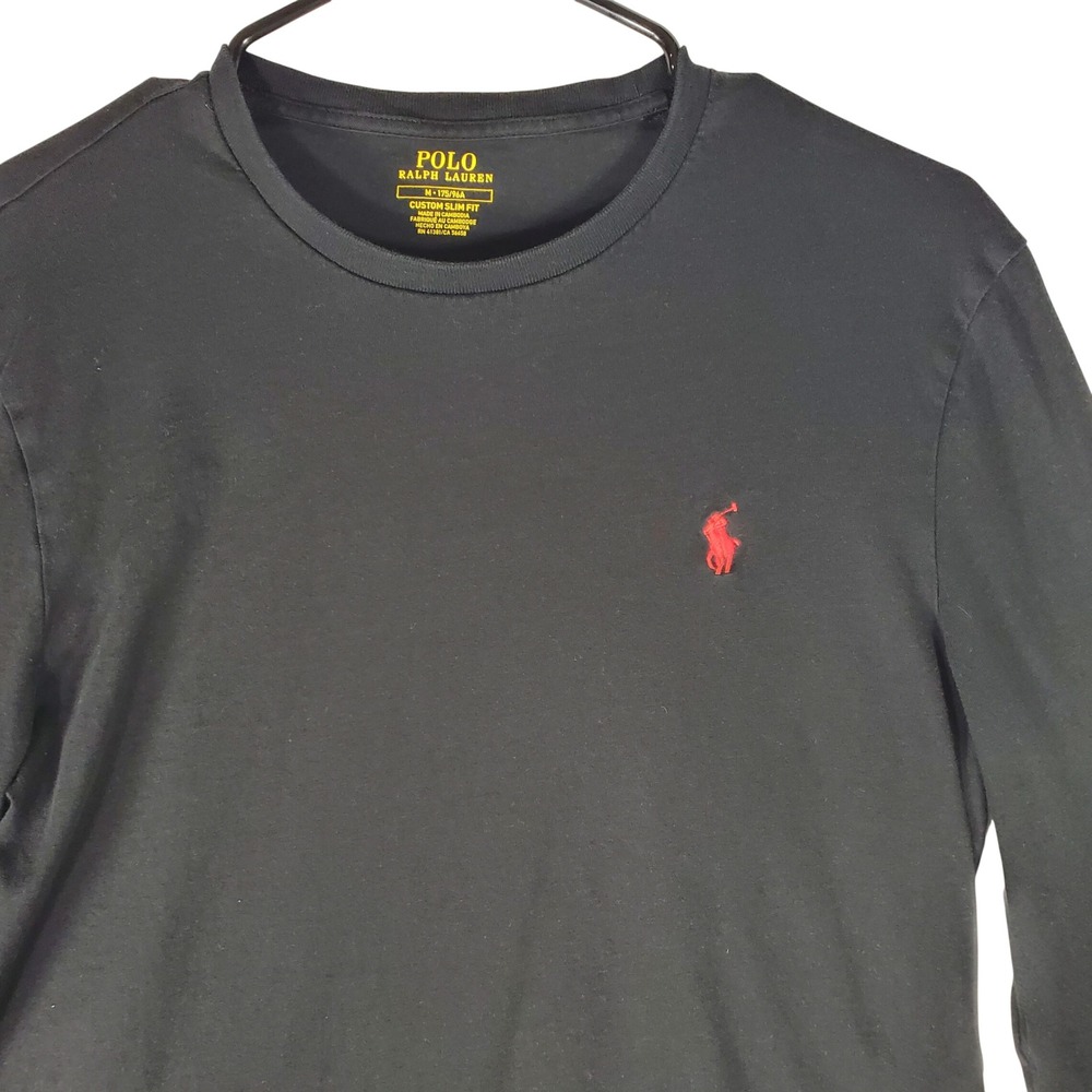 Polo Ralph Lauren Mens Custom Slim Fit Long Sleeve T-Shirt Black Red Pony Size M